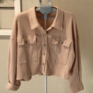 Waffle knit cropped jacket with silver buttons NWOT drop shoulder sleeve